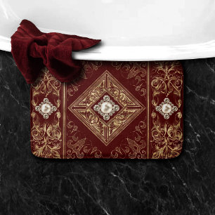 Ornate Opulence Red and Gold Jewelled Flourish Bath Mat