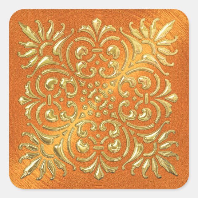 Ornate Orange and Gold Embossed Look Sticker (Front)