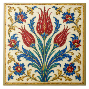 Ornate Ottoman Tulip Floral Mural Ceramic Tile