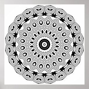 Ornate Oval Motif Mandala Colouring Page Design Poster