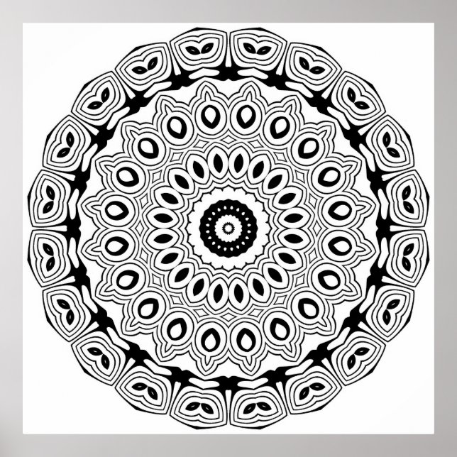 Ornate Oval Motif Mandala Colouring Page Design Poster (Front)