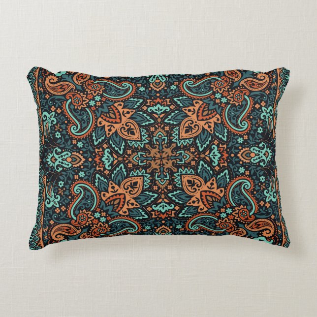 Ornate Paisley Bandanna: Silk Neck. Decorative Cushion (Front)