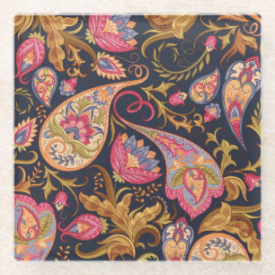 Ornate Paisley: Elegant Seamless Pattern. Glass Coaster