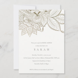 Ornate Paisley Ivory Gold Bridal Shower Invite