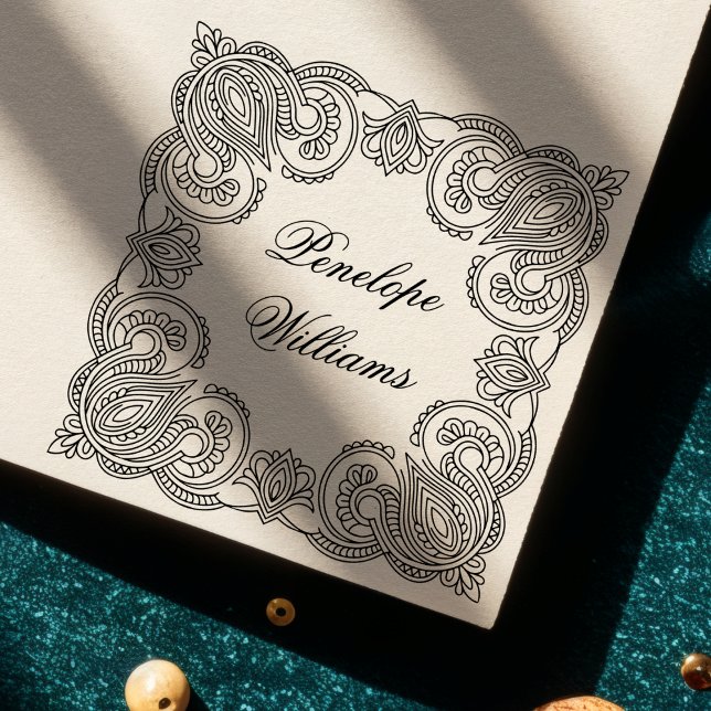 Ornate Paisley Wooden Personalised Name Stamp (Creator Uploaded)