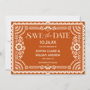 Ornate Papel Picado Terracotta Photo Wedding Save The Date