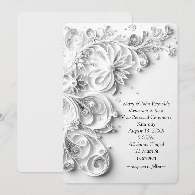 Ornate Paper Quilling Vow Renewal Invitation (Front/Back)