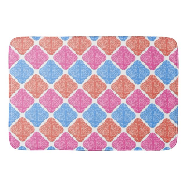 Ornate Patchwork Diamonds Pattern Bath Mat (Front)