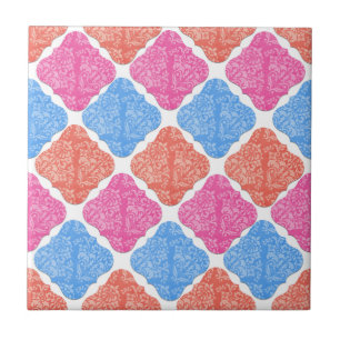 Ornate Patchwork Diamonds Pattern Ceramic Tile