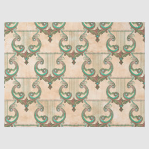 Ornate Patina Harps on Tan Decoupage Tissue Paper