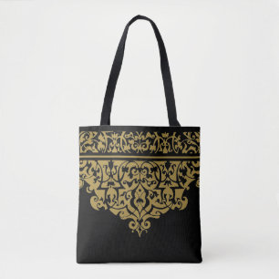 Ornate Pattern Black and Gold Customisable Tote Bag