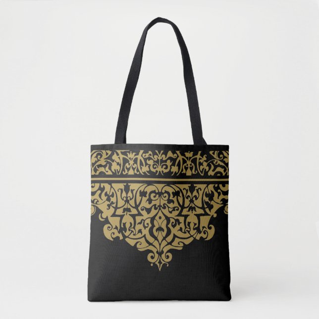 Ornate Pattern Black and Gold Customisable Tote Bag (Front)