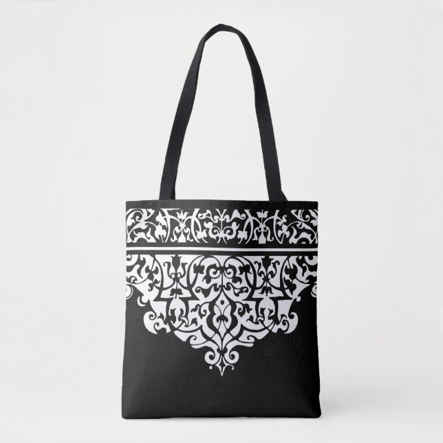 Ornate Pattern Black and White Customisable Tote (Front)