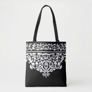 Ornate Pattern Black and White Customisable Tote Bag