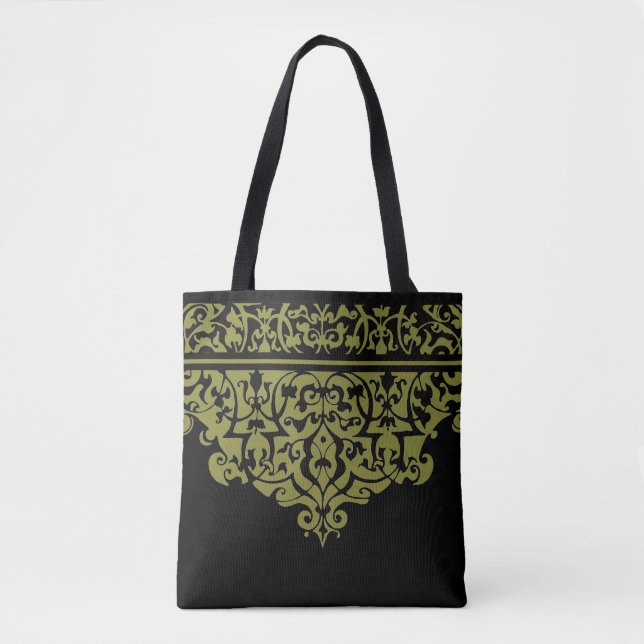 Ornate Pattern Green and Black Customisable Tote Bag (Front)