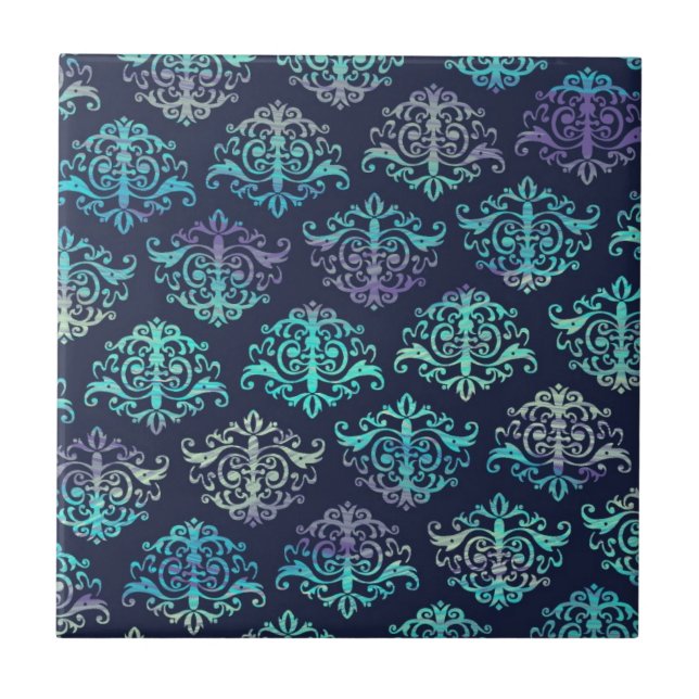 Ornate Pattern - Purple & Green Peacock Colours Ceramic Tile (Front)