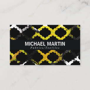 Ornate Pattern   Yellow Black Ink Business Card