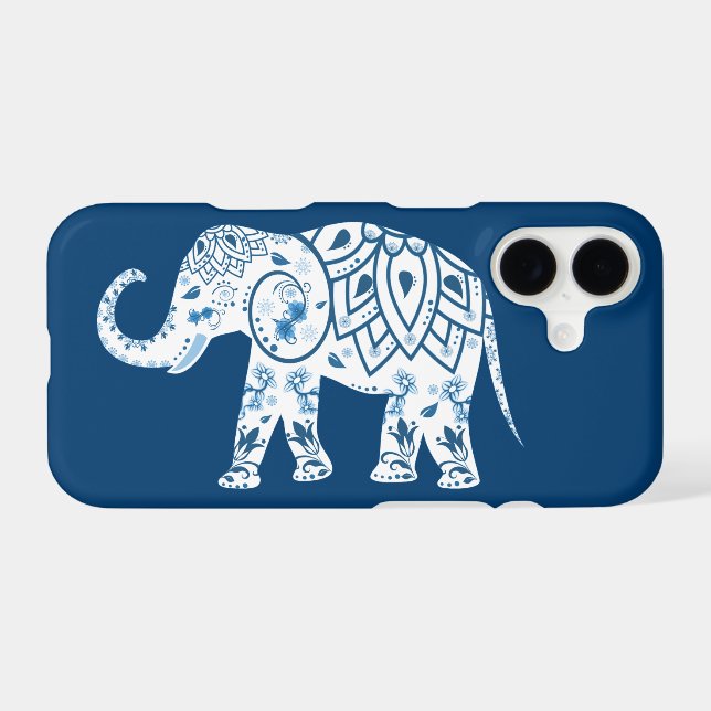 Ornate Patterned Blue Elephant (Back (Horizontal))