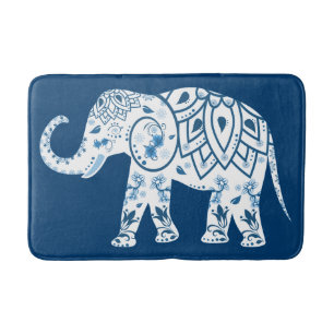 Ornate Patterned Blue Elephant Bath Mat