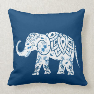 Ornate Patterned Blue Elephant Cushion