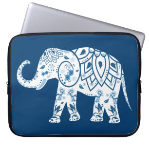Ornate Patterned Blue Elephant Laptop Sleeve
