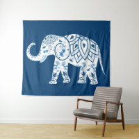 Ornate Patterned Blue Elephant