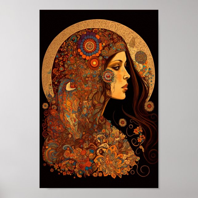 Ornate Patterned Boho Hippie Chick  Poster (Front)