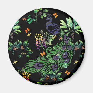 Ornate Peacock and Vintage Floral Magnet