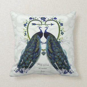Ornate peacock themed wedding gift pillow add name