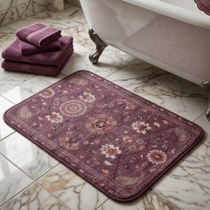 Ornate Persian Deep Plum Floral Paisley Accents Bath Mat
