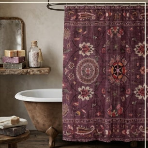 Ornate Persian Deep Plum Floral Paisley Accents Shower Curtain