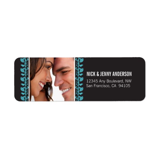 Ornate Photo Return Address Label (aqua)