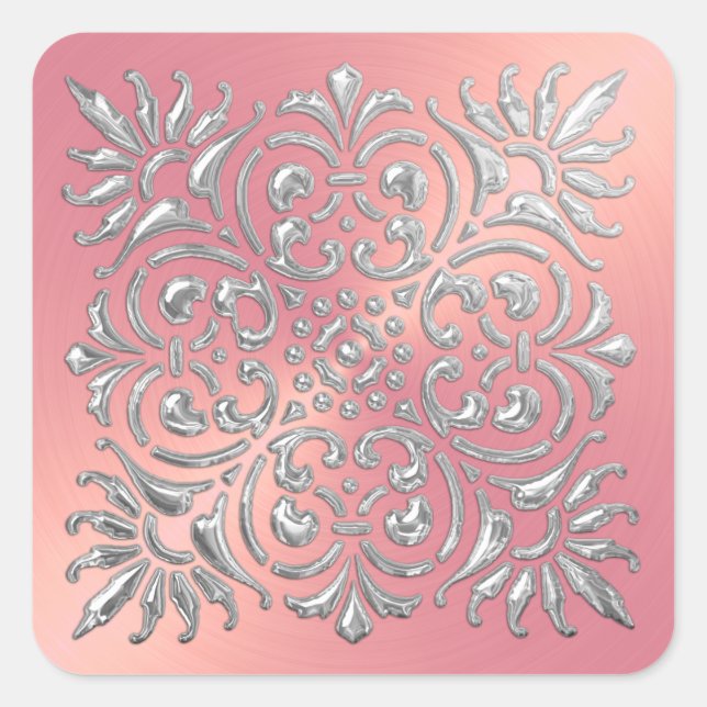 Ornate Pink and Silver Embossed Look Sticker (Front)