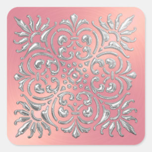 Ornate Pink and Silver Embossed Look Sticker