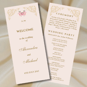 Ornate Pink Beige Rococo Vintage Wedding Program