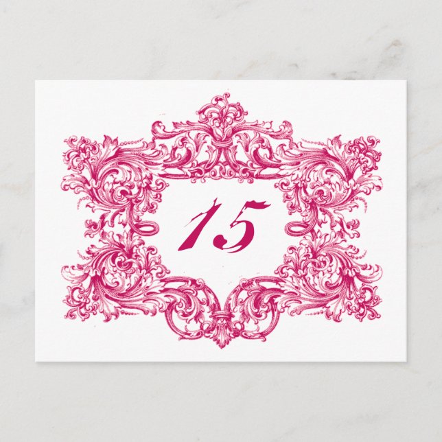 Ornate Pink Frame Table Numbers Postcard (Front)