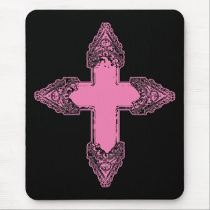 Ornate Pink Gothic Cross Mouse Pad