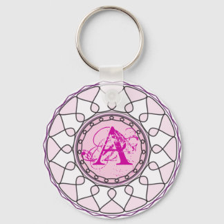 Ornate Pink Monogram Letter A Keychain