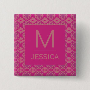 Ornate Pink Purple Geometric Pattern Personalised 15 Cm Square Badge