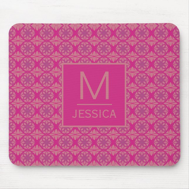 Ornate Pink Purple Geometric Pattern Personalised Mouse Pad (Front)