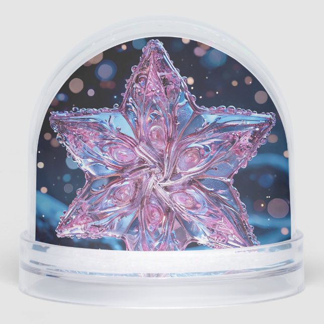 Ornate Pink Star Ornament Snowglobe (Front)