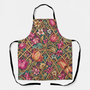 Ornate Pink Tulip Floral William Morris Style Apron