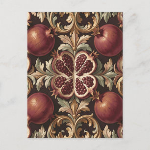 Ornate Pomegranate Fruit Baroque Pattern Dark Red Postcard