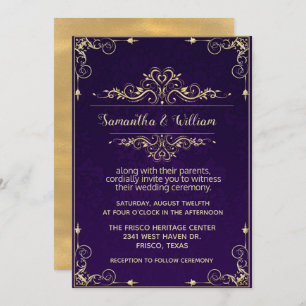 Ornate Purple and Gold Wedding Invitation