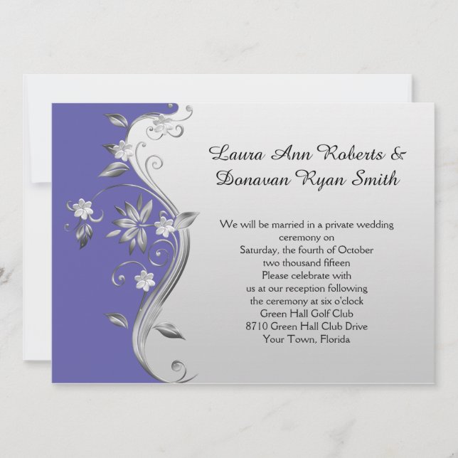 Ornate Purple and Silver Floral Reception Only Invitation (Front)