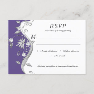 Ornate Purple and Silver Floral Swirls RSVP Card