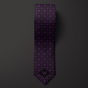 Ornate Purple & Black Arabesque Monogram Tie