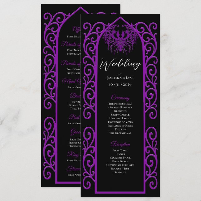 Ornate purple border Gothic Wedding Program (Front/Back)