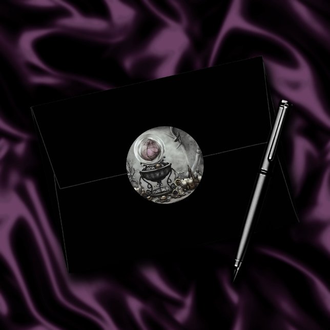 Ornate Purple Crystal Ball and Witchcraft Items Classic Round Sticker (Creator Uploaded)
