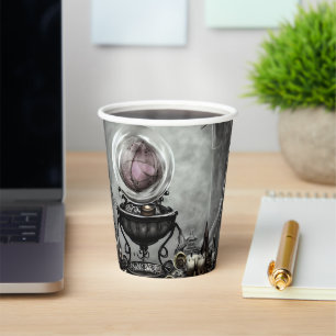 Ornate Purple Crystal Ball and Witchcraft Items Paper Cups